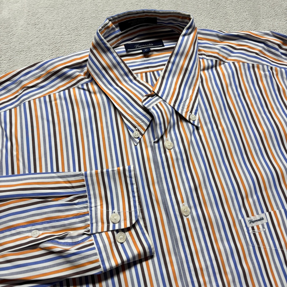 Faconnable Button-Down Shirt Mens XL Striped Multicolor Cotton USA Made EUC